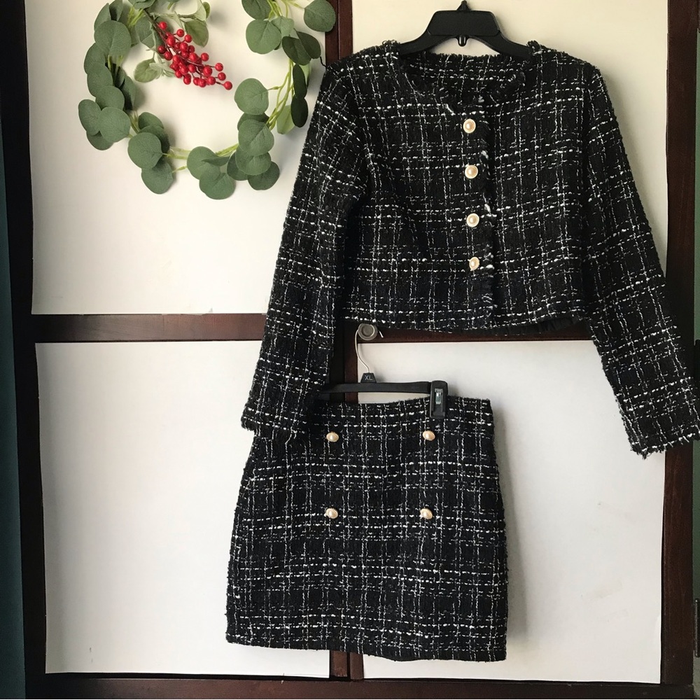 Shein-2-piece black and white plaid tweed suit. - Picture 4 of 6